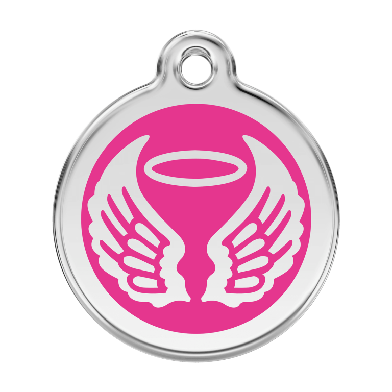 Vue avant - Médaille personnalisée Red Dingo Émail et acier inoxydable - Ailes d'anges - Rose vif - Größe L