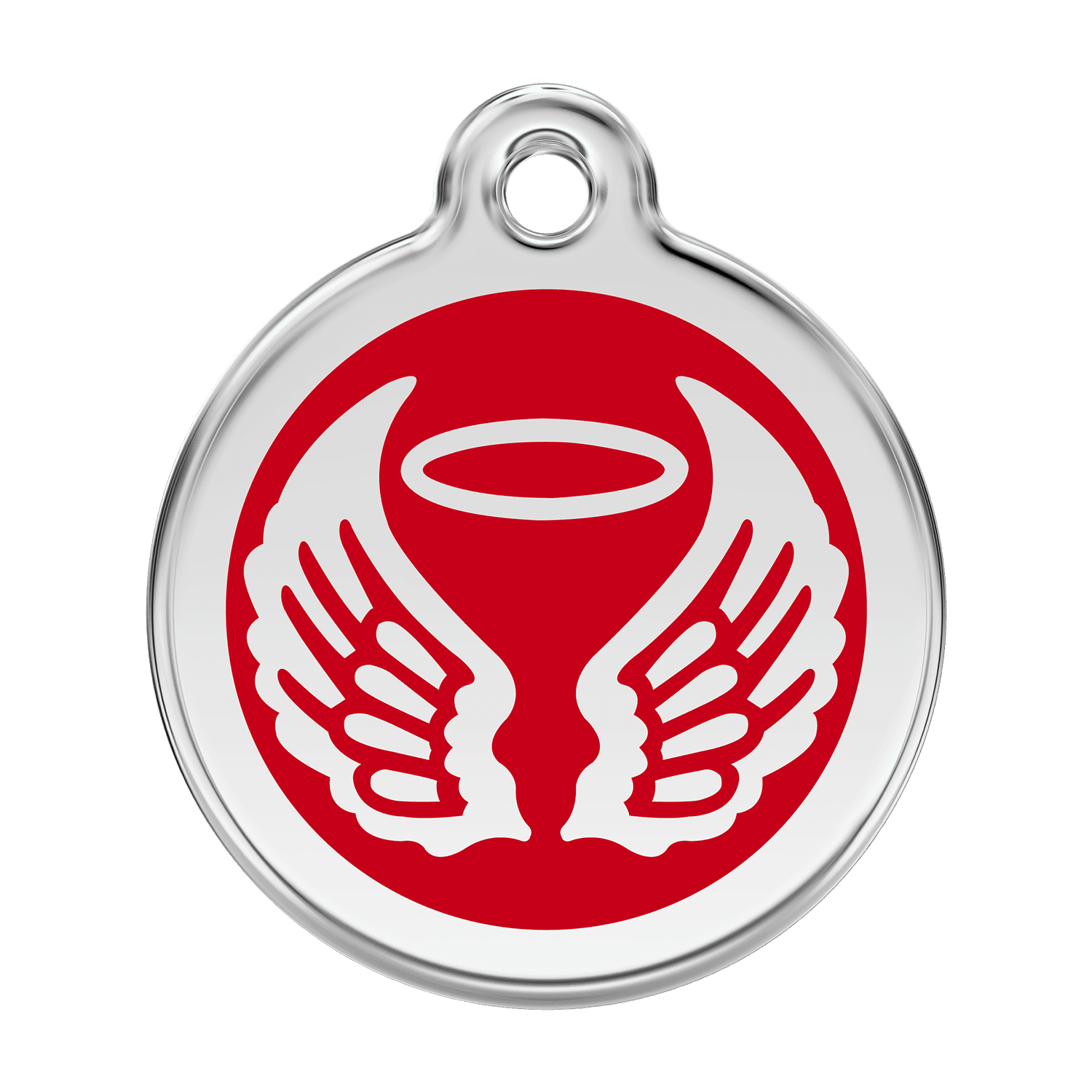 Vue avant - Médaille personnalisée pour chien Red Dingo Émail et acier inoxydable - Ailes d'anges - Rouge - Größe L