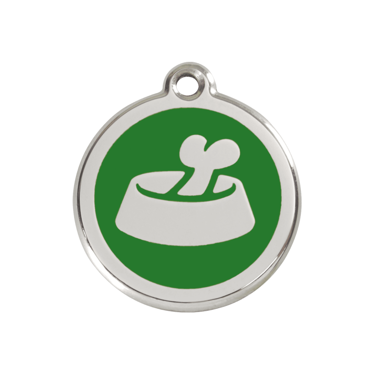 Vue avant - Médaille personnalisée pour chien Red Dingo Émail et acier inoxydable Os vert M - 01-BB-GR-ME