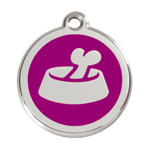 Hundemarke L mit violettem Knochen-im-Napf-Motiv aus Emaille