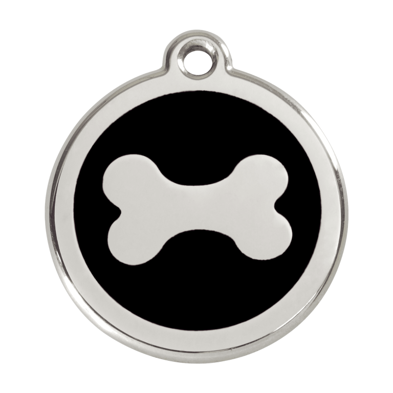 Vue avant - Médaille personnalisable Red Dingo Émail et acier inoxydable - Os noir - Größe L
