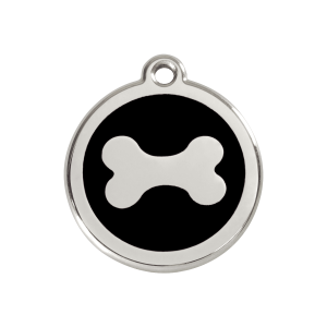 Schwarze Knochen Hundemarke M 30mm – Emaille & Edelstahl