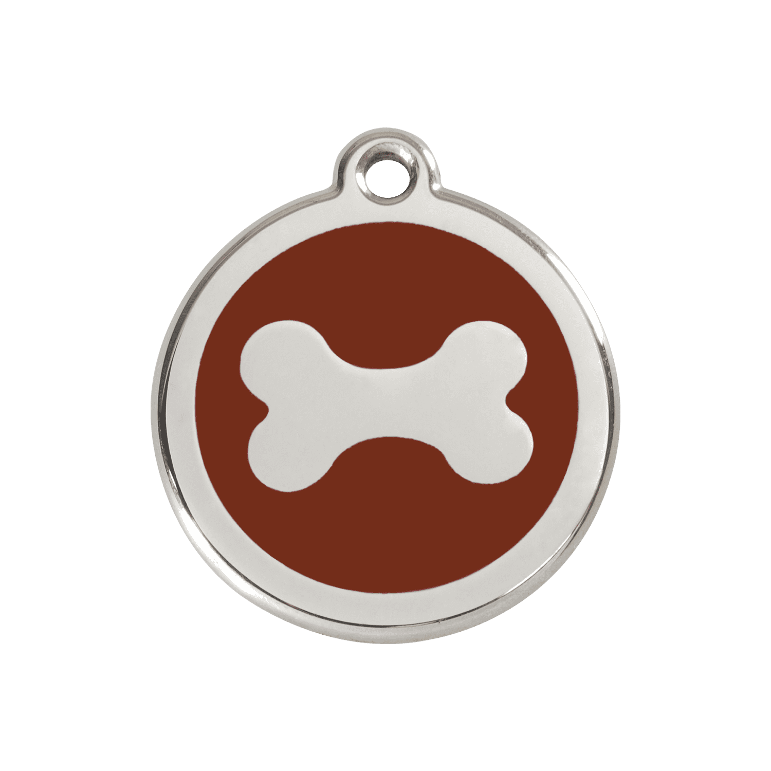 Vue avant - Médaille personnalisable pour chien Red Dingo en émail et acier inoxydable - Motif os brun - Größe M