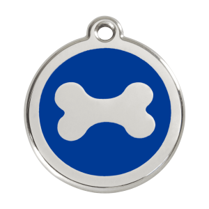 Hundemarke Knochen Dunkelblau L aus Emaille und Edelstahl