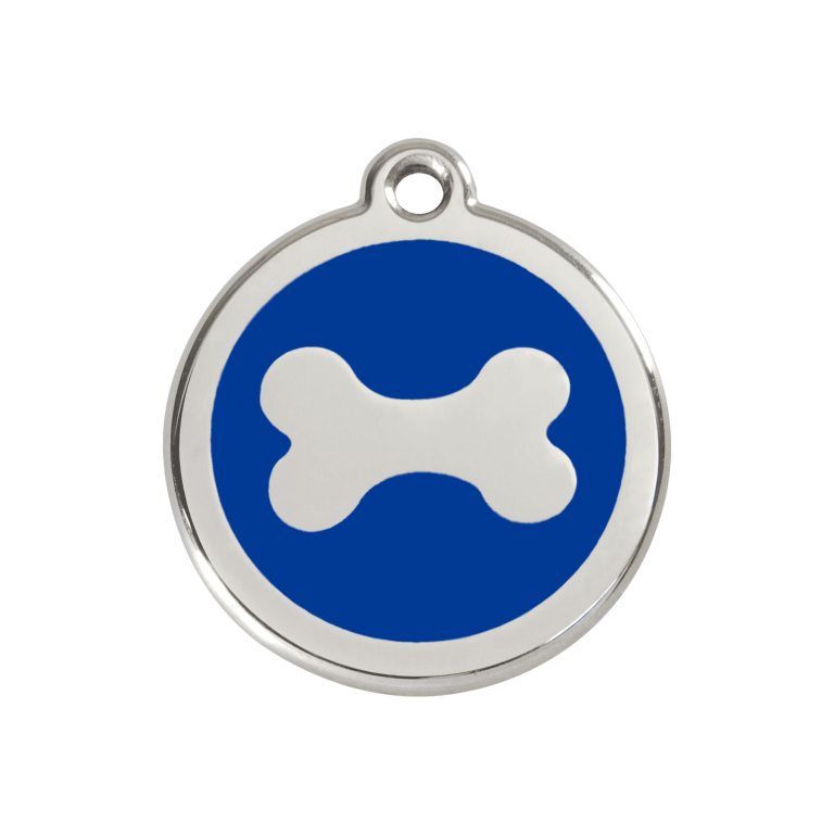 Vue avant - Médaille personnalisée pour chien Red Dingo Émail et acier inoxydable Os Bleu foncé - Größe M