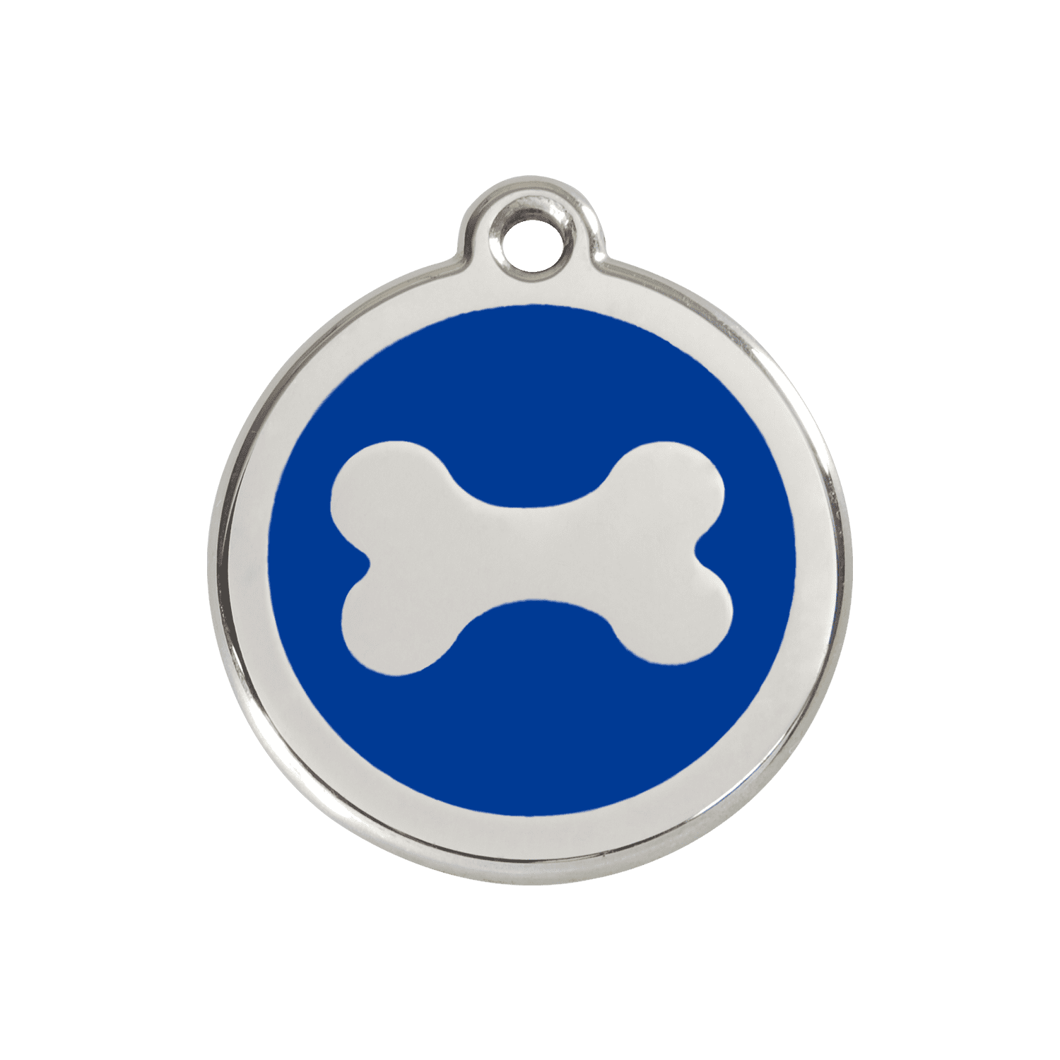 Vue avant - Médaille personnalisée pour chien Red Dingo Émail et acier inoxydable Os Bleu foncé - Größe M