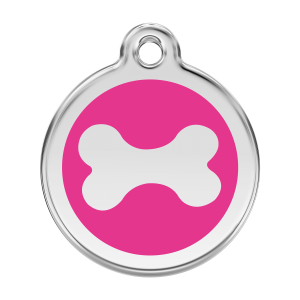 Hundemarke Knochen aus Emaille und Edelstahl, Größe L, Pink