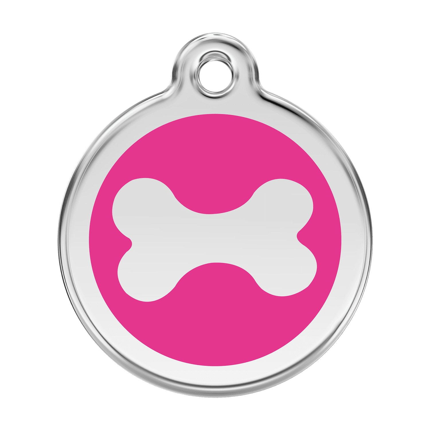 Vue avant - Médaille personnalisée pour chien Red Dingo Émail et acier inoxydable Os Rose vif - Größe L