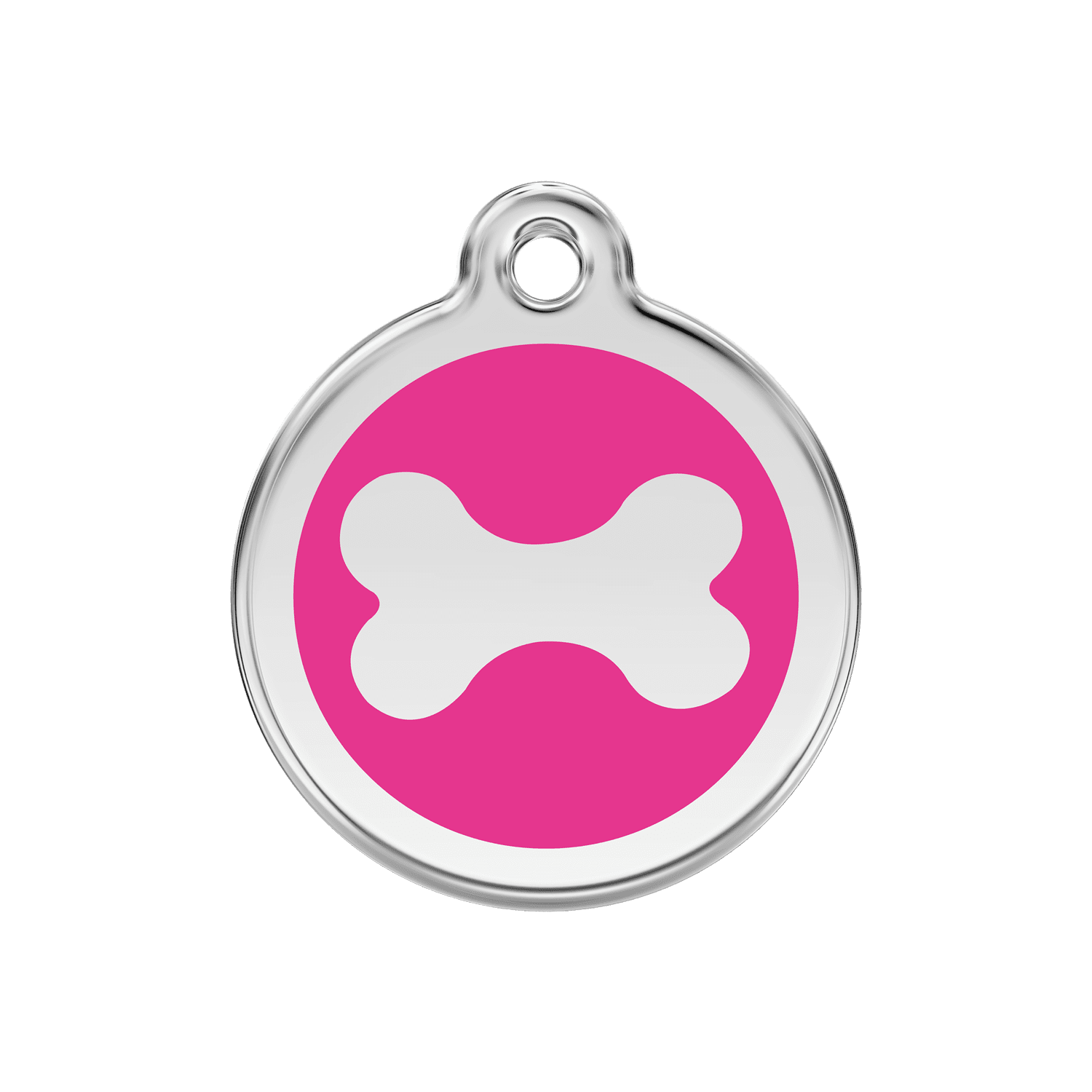 Vue avant - Médaille personnalisée pour chien Red Dingo Émail et acier inoxydable - Os rose vif - Größe M 30.00mm
