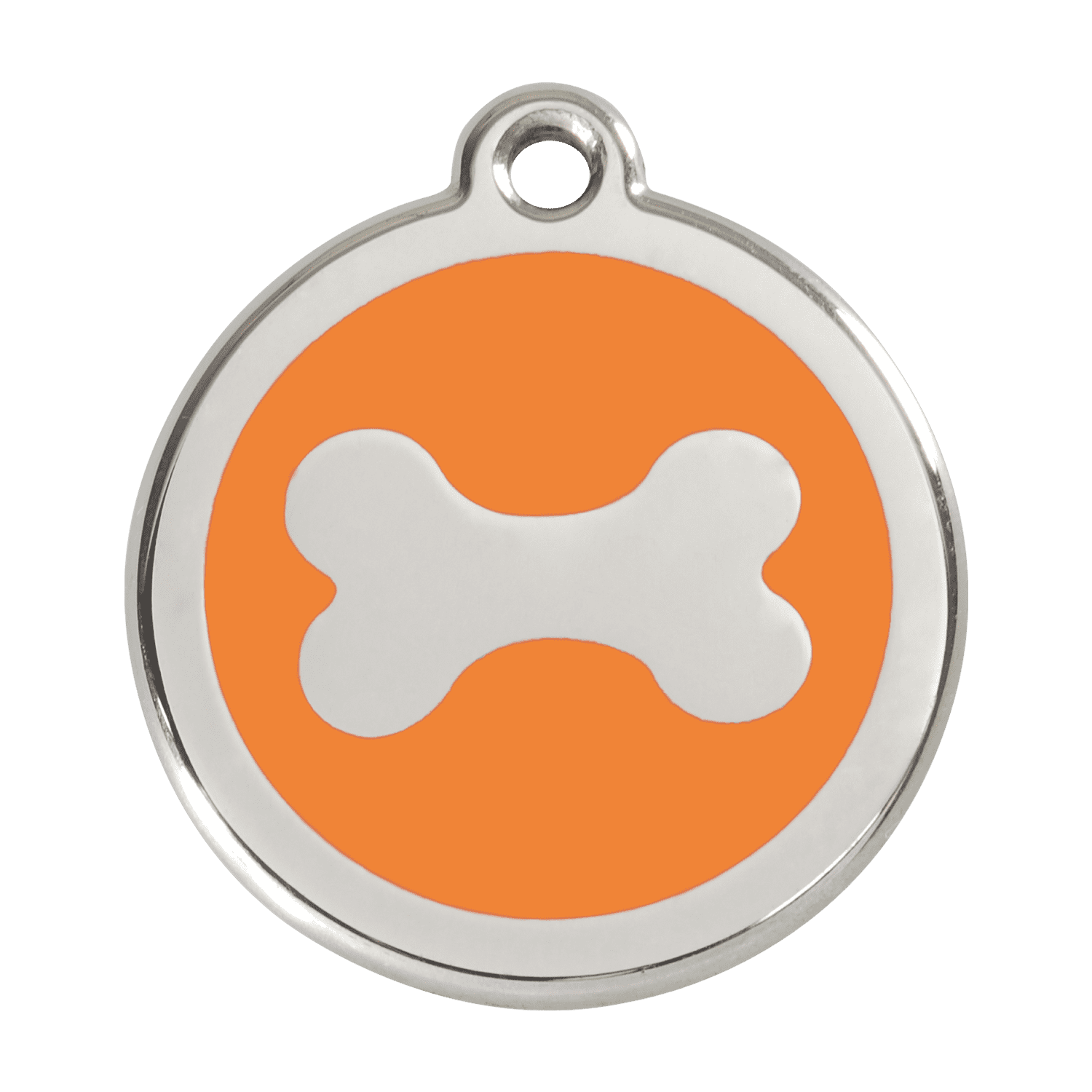 Vue avant - Médaille personnalisée pour chien Red Dingo en émail et acier inoxydable - Os orange - Größe L