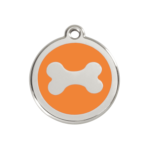 Hundemarke Knochen Orange M 30 mm Emaille & Edelstahl