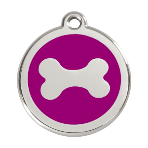 Hundemarke Knochen L in Violett aus Emaille und Edelstahl