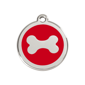 Hundemarke Knochen Rot M 30mm – Emaille & Edelstahl
