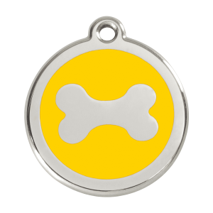 Hundemarke Knochen Gelb L aus Emaille und Edelstahl