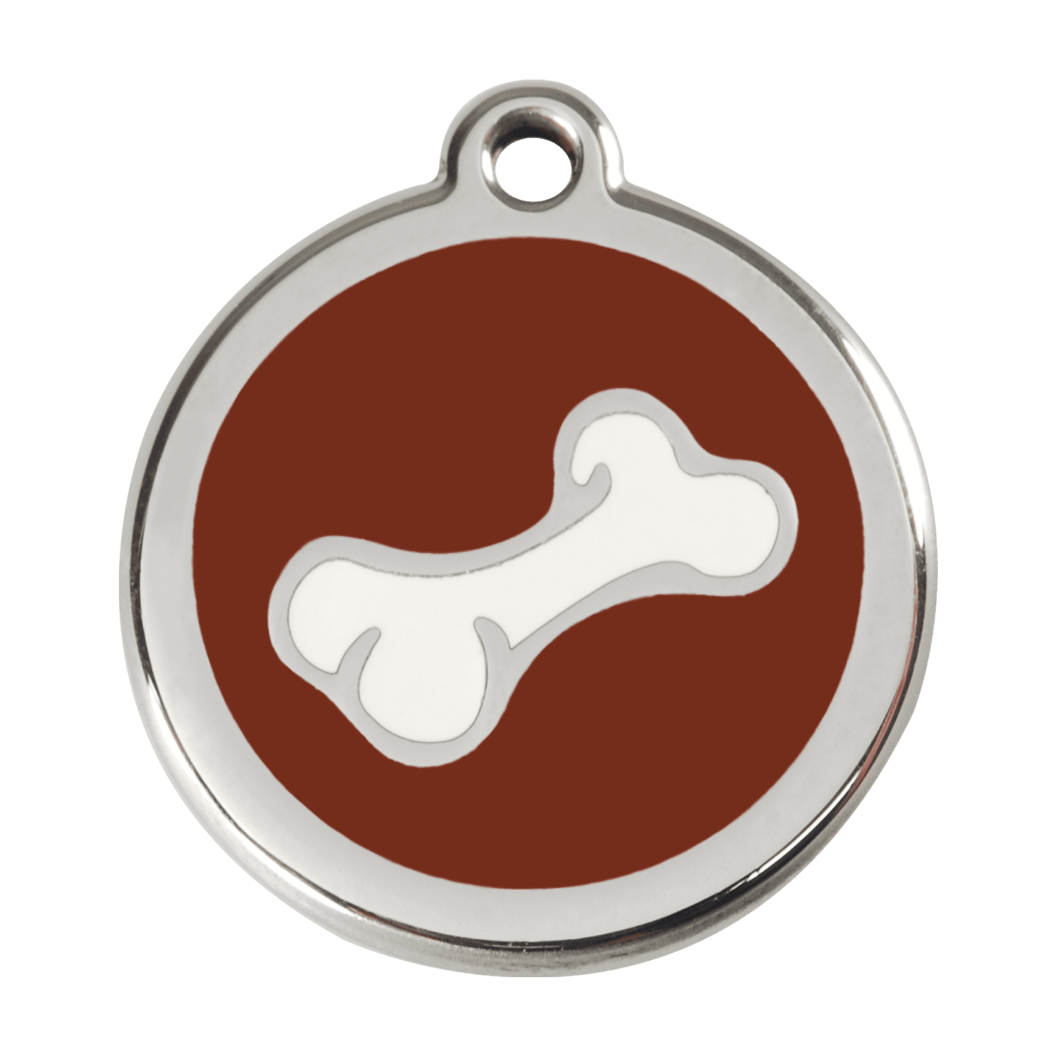 Vue avant - Médaille personnalisée en émail et acier inoxydable pour chien Red Dingo - Os brun - Größe L