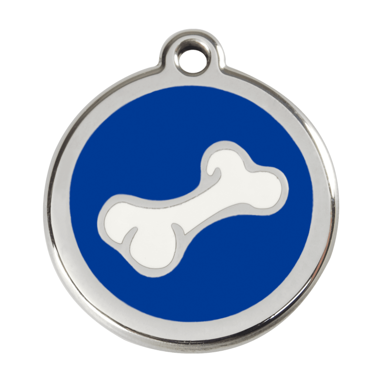 Vue avant - Médaille personnalisée pour chien Red Dingo Émail et acier inoxydable Os bleu foncé 38.00mm