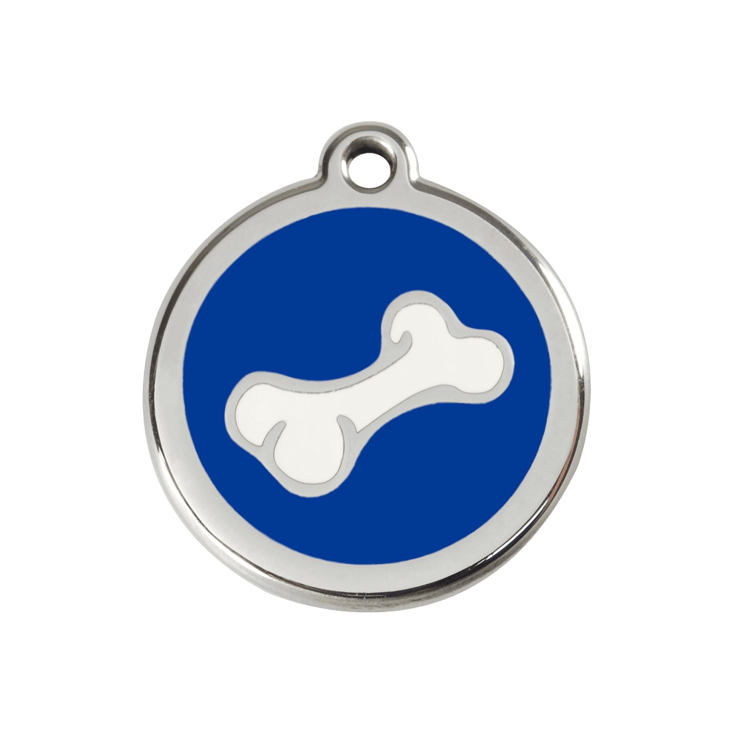 Vue avant - Médaille personnalisée pour chien en émail et acier inoxydable - Red Dingo - Os bleu foncé - Größe M