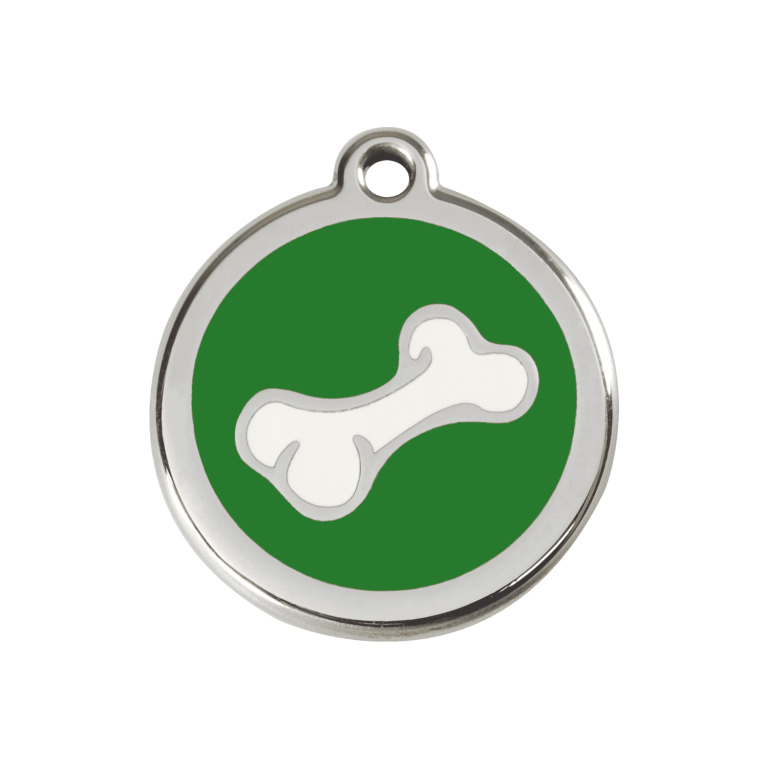 Vue avant - Médaille personnalisée pour chien Red Dingo - Os vert en émail et acier inoxydable - Größe M