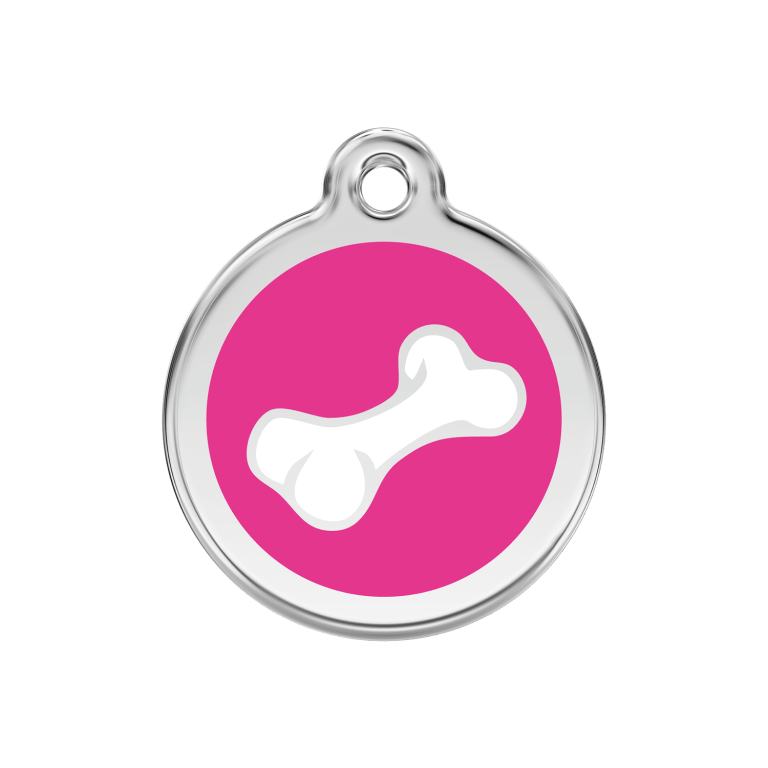 Vue avant - Médaille personnalisée pour chien Red Dingo Émail et acier inoxydable Os rose vif - Größe M