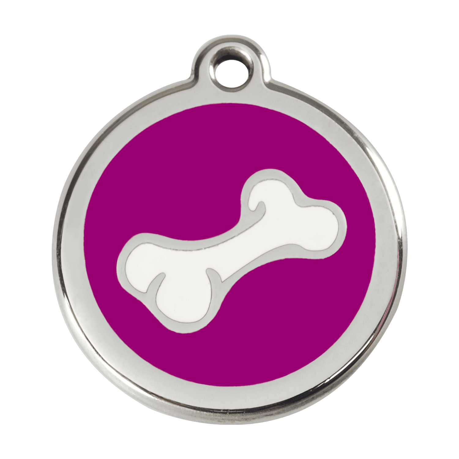 Vue avant - Médaille personnalisée pour chien - Red Dingo Émail et acier inoxydable - Os violet - Größe L