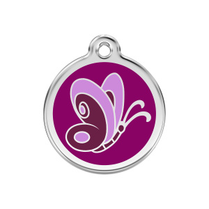 Hundemarke Schmetterling Violett Größe M aus Emaille und Edelstahl