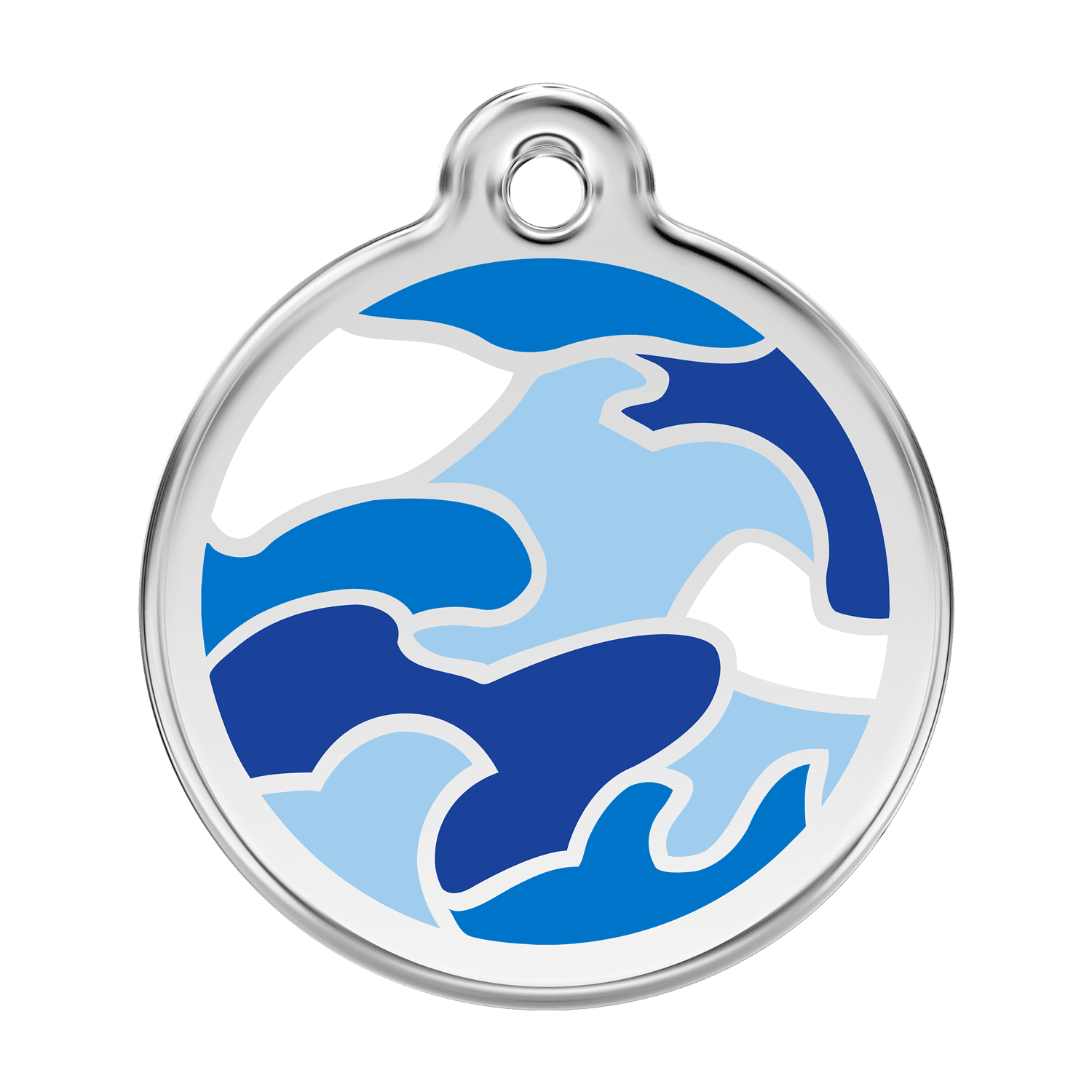 Vue avant - Médaille personnalisée pour chien Red Dingo Émail et acier inoxydable - Motif camouflage - Bleu foncé - Größe L