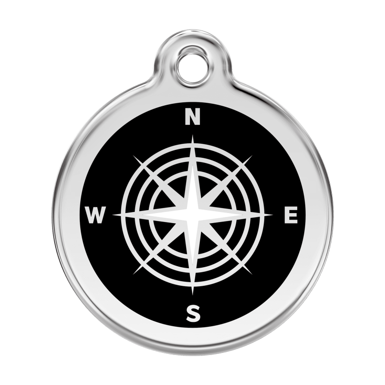 Vue avant - Médaille personnalisable pour chien en émail et acier inoxydable avec motif boussole - Red Dingo - Größe L