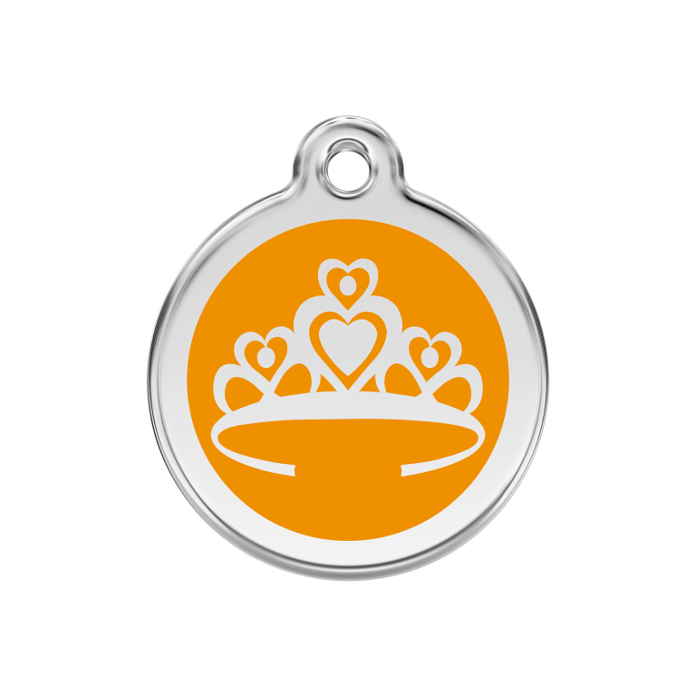 Vue avant - Médaille personnalisée pour chien Red Dingo Émail Couronne Orange M - 01-CR-OR-ME