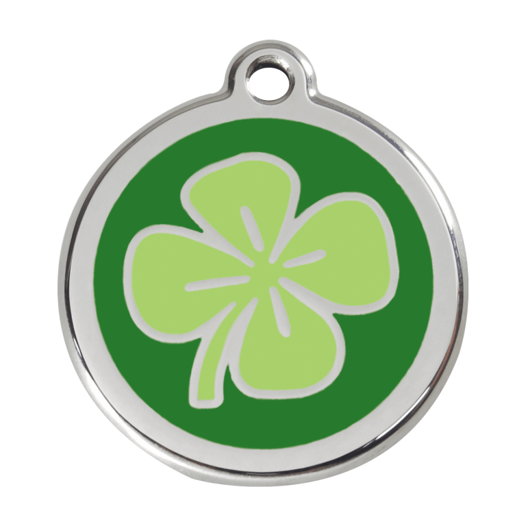 Vue avant - Médaille personnalisée pour chien Red Dingo - Trèfle vert - Größe L - Gravure incluse
