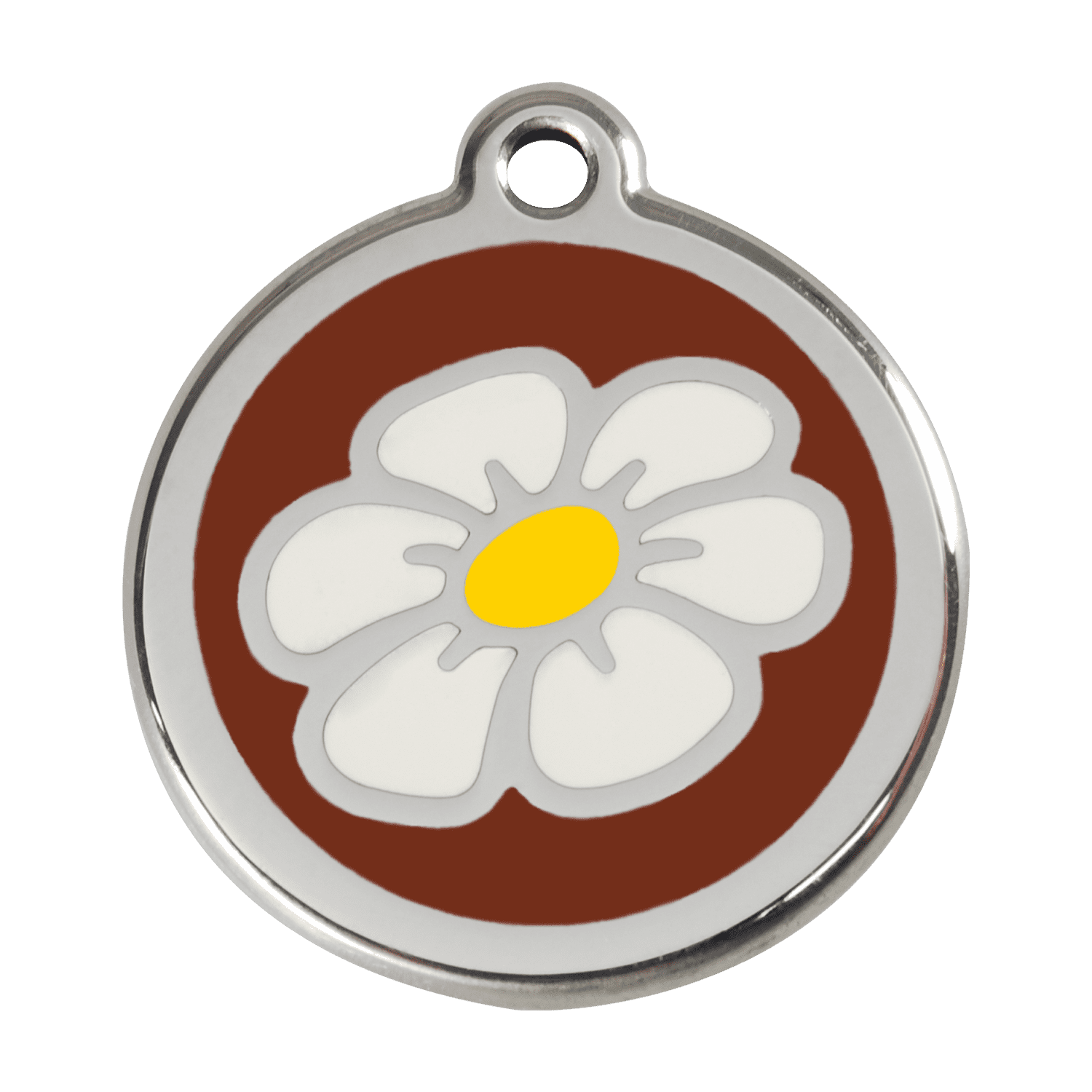 Vue avant - Médaille personnalisée pour chien Red Dingo Émail et acier inoxydable Marguerite Brun Größe L