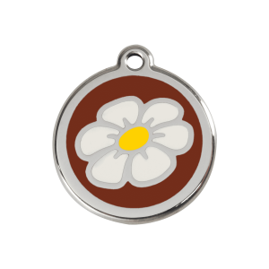 Braune Gänseblümchen Hundemarke aus Emaille und Edelstahl Größe M