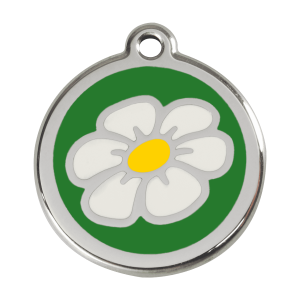 Hundemarke Margerite Grün aus Emaille und Edelstahl Größe L