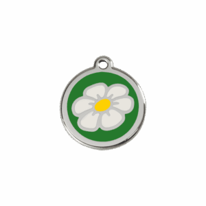 Katzenmarke Margerite grün S 20mm aus Emaille und Edelstahl