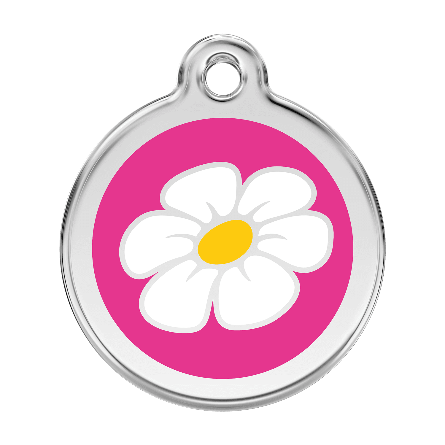 Vue avant - Médaille personnalisée pour chien Red Dingo Marguerite Rose vif - Größe L - 01-DA-HP-LG