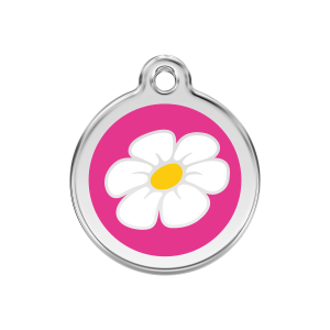 Hundemarke Margerite in leuchtendem Rosa Größe M aus Emaille und Edelstahl