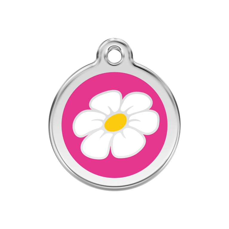 Vue avant - Médaille personnalisée pour chien Red Dingo Marguerite rose vif - Größe M 30.00mm