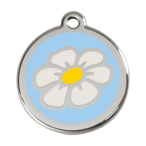 Hundemarke Margerite Hellblau aus Emaille und Edelstahl Größe L