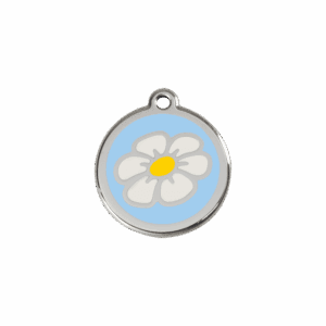 Katzenmarke Margerite Hellblau aus Emaille und Edelstahl Größe S