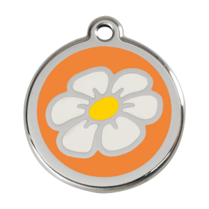 Hundemarke Margerite Orange Größe L aus Emaille und Edelstahl