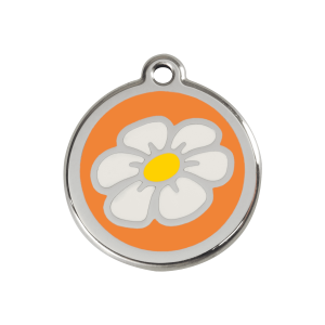 Hundemarke Margerite Größe M Orange aus Emaille und Edelstahl