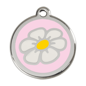Hundemarke Margerite Rosa Größe L aus Emaille und Edelstahl