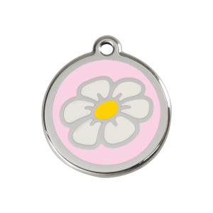 Hundemarke Margerite Größe M in Rosa aus Emaille und Edelstahl