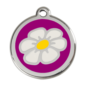Hundemarke Margerite in Violett, Größe L aus Emaille und Edelstahl