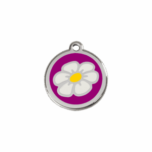 Katzenmarke Margerite in Violettem Emaille und Edelstahl S 20 mm