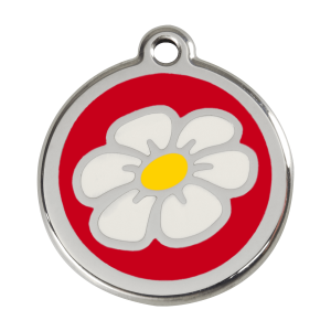 Hundemarke Margerite Rot Größe L aus Emaille und Edelstahl