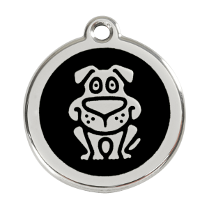 Hundemarke mit Hundemotiv in Schwarz, Emaille und Edelstahl, Größe L