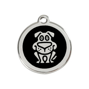 Hundemarke mit Hundemotiv in schwarzem Emaille, Größe M