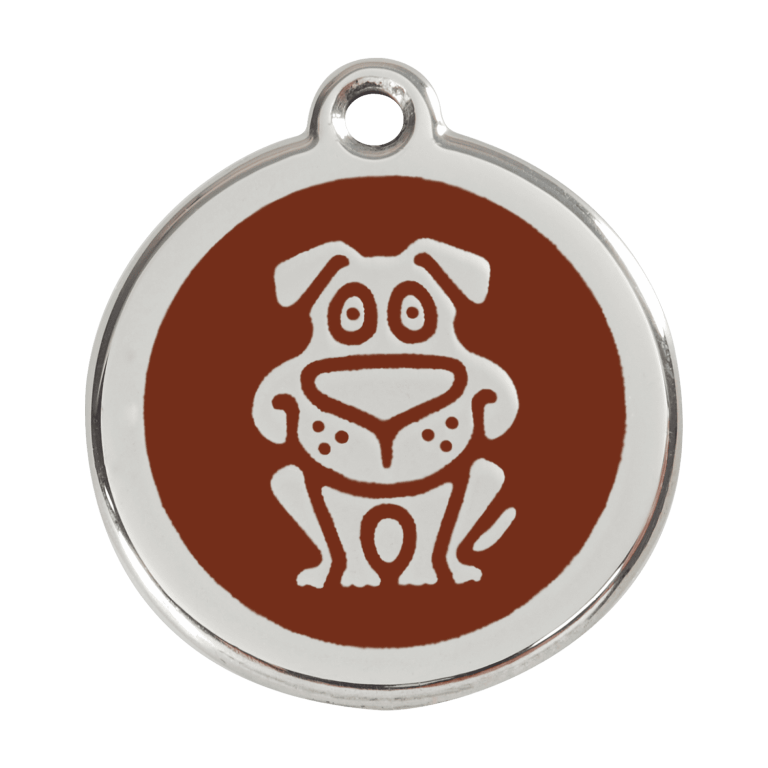 Vue avant - Médaille personnalisée pour chien Red Dingo en émail et acier inoxydable - Motif chien brun - Größe L 38.00mm