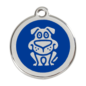 Hundemarke mit Hundemotiv in Dunkelblau aus Emaille und Edelstahl, Größe L