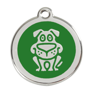 Hundemarke mit Hundemotiv in Grün, Emaille und Edelstahl, Größe L